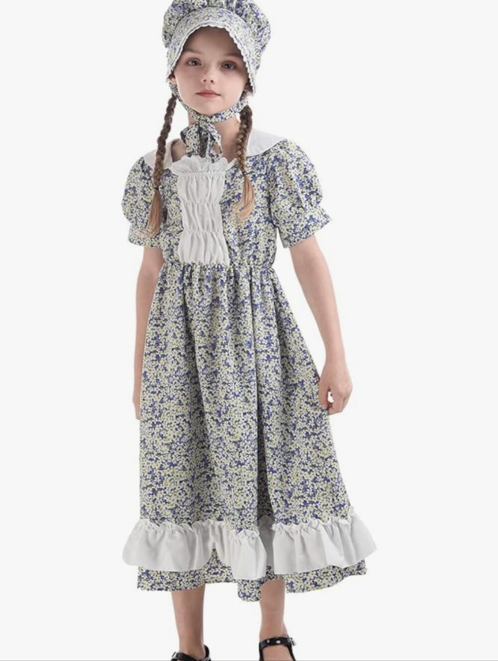 Girls' Purple  Floral Prairie Costume Dress with Bonnet Size XL